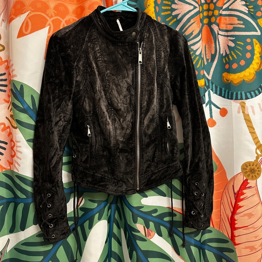 free people - black velvet moto jacket - S
